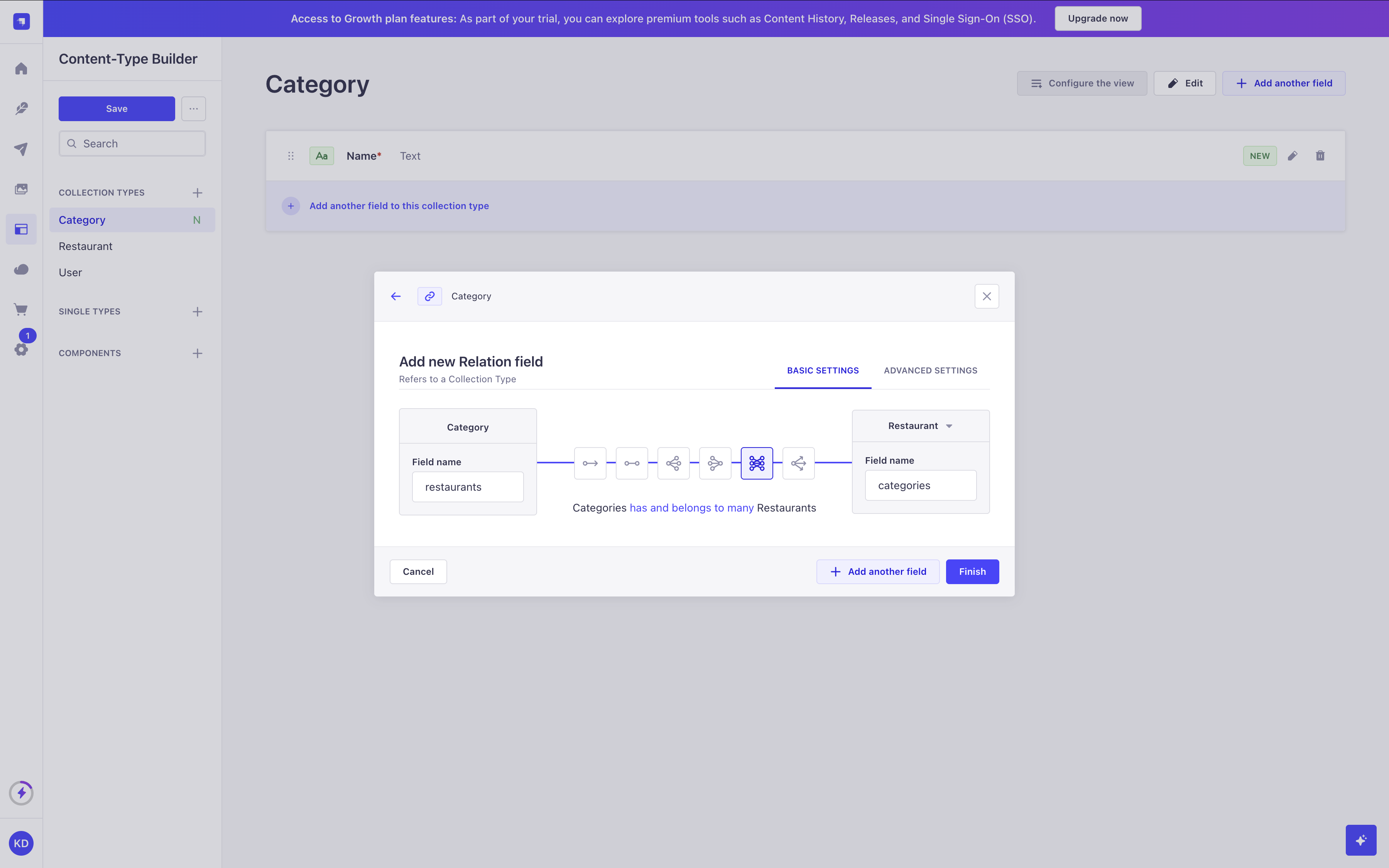 Admin Panel screenshot: relations